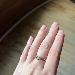 Vintage 925 Sterling Silver Round Aquamarine Topaz 3 Stone Band Ring